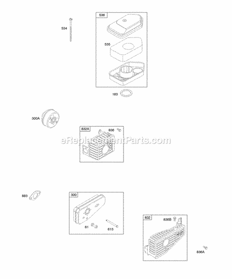 Air Cleaner Exhaust System Diagram and Parts List for 10J912-0137-E1  Briggs and Stratton Engine
